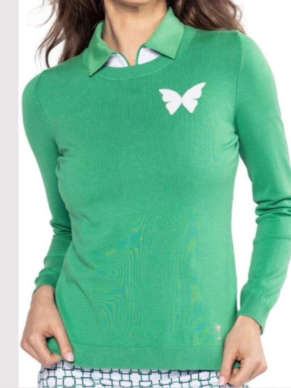 Golftini Women's Butterfly Crewneck Golf Sweater Long Sleeve Kelly-Green Sz M